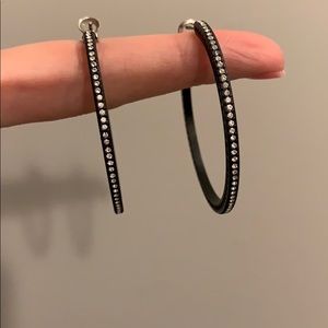 Black hoop earrings with diamonds